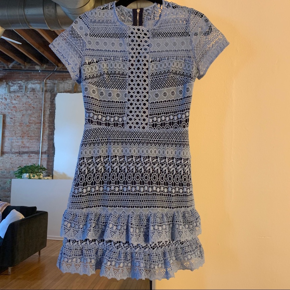 Parker Darcy Lace Tiered-Hem Mini Dress